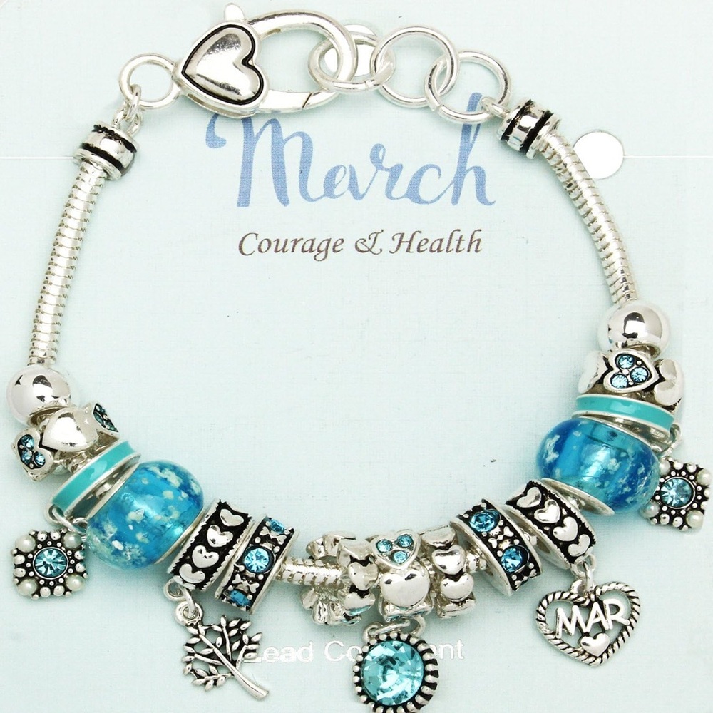 March Silver and Blue Charm Bracelet